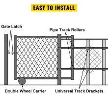 VEVOR Kit de puerta enrollable de eslabones de cadena, cerca enrollable de acero galvanizado, 6 soportes universales para riel, kit de herrajes para puerta enrollable de eslabones de cadena, 2 ruedas de goma sólida, kit de enrollado de cerca para puerta corrediza de eslabones de cadena