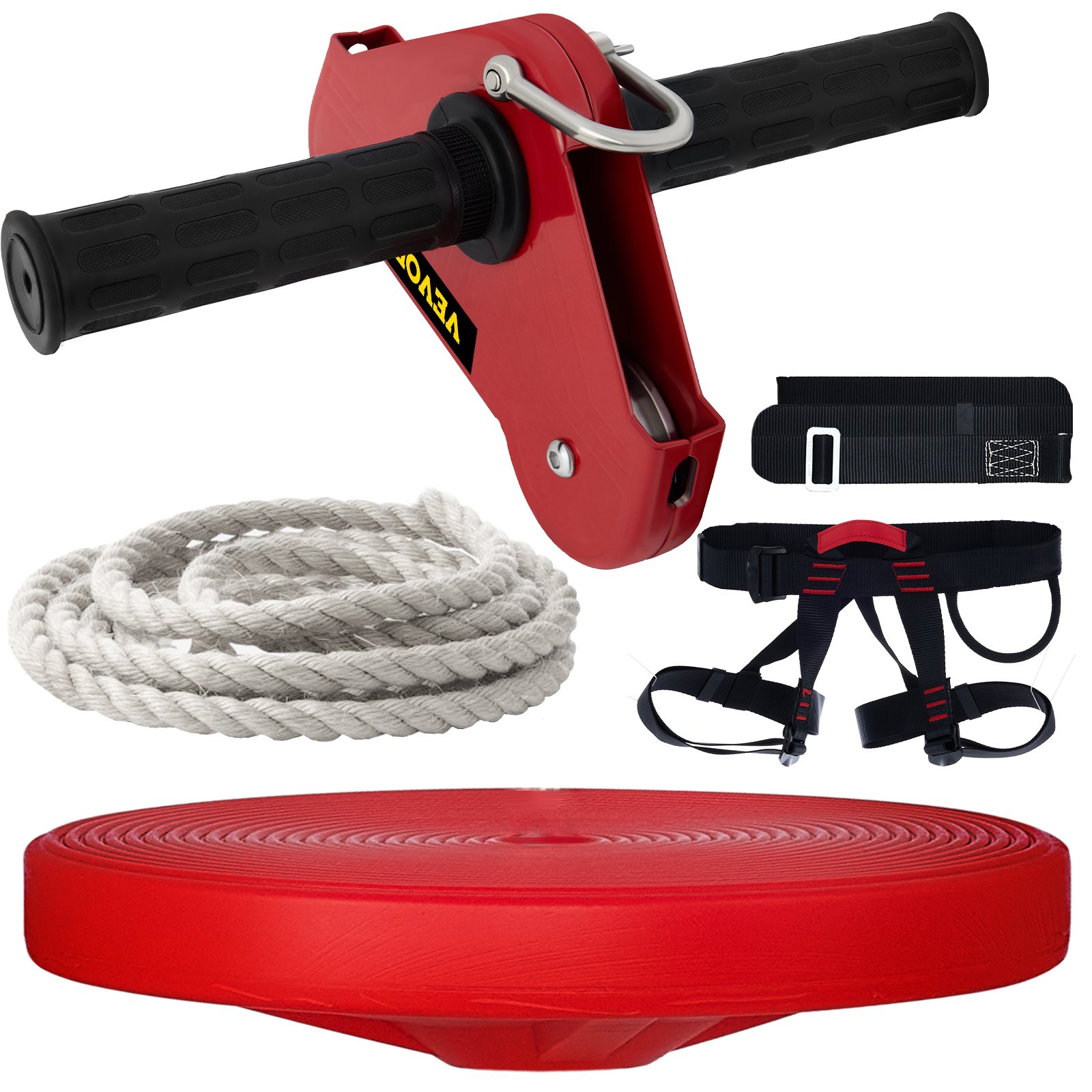 Tuspuzz Kits de Tirolina para Patio, Tirolina para Niños y Adultos, Incluye Asiento de Columpio, Freno de Tirolina, y Carro de Acero, Equipo de Patio al Aire Libre. (90FT)