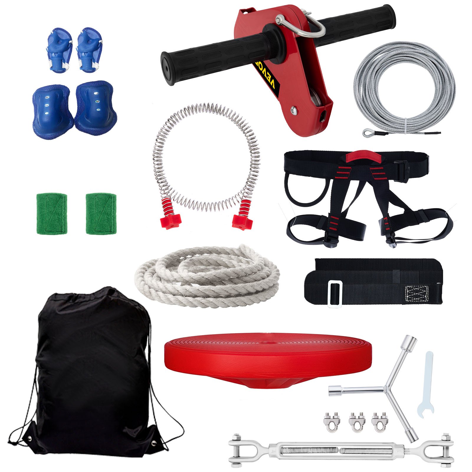 Tuspuzz Kits de Tirolina para Patio, Tirolina para Niños y Adultos, Incluye Asiento de Columpio, Freno de Tirolina, y Carro de Acero, Equipo de Patio al Aire Libre. (90FT)