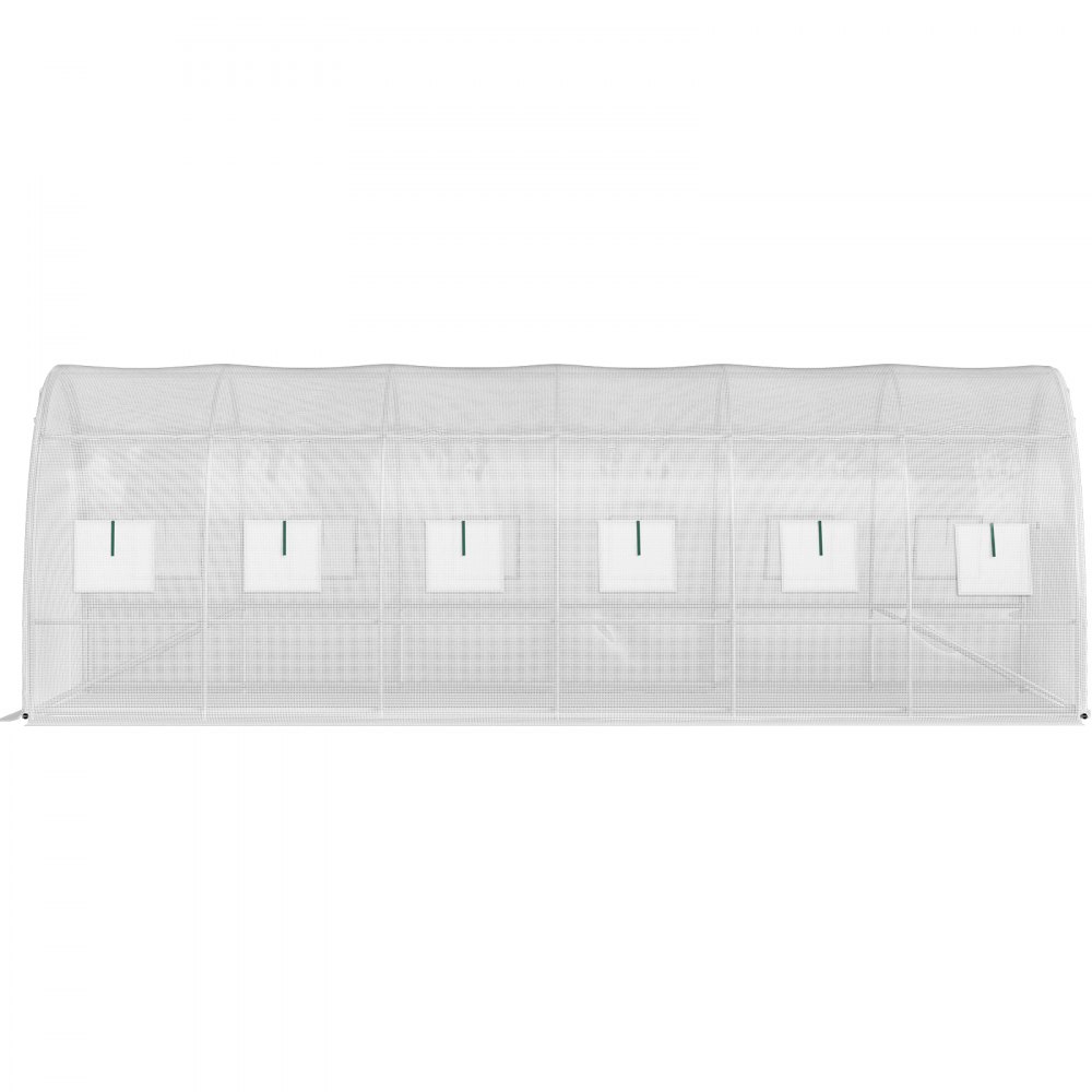 Invernadero de túnel portátil VEVOR de 6 x 3 x 2,1 m, con aros de acero galvanizado, 3 vigas superiores, postes diagonales, 2 puertas con cremallera y 12 ventanas enrollables, color blanco.