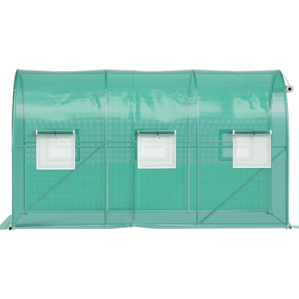 Invernadero de túnel portátil VEVOR de 3,6 x 2,1 x 2,1 m, con aros de acero galvanizado, vigas superiores, postes diagonales, puerta con cremallera y 6 ventanas enrollables, color verde.