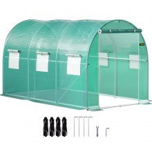 Invernadero tipo túnel VEVOR, invernadero portátil para plantas de 12 x 7 x 7 pies con aros de acero galvanizado, 1 viga superior, postes diagonales, puerta con cremallera y 6 ventanas enrollables, verde