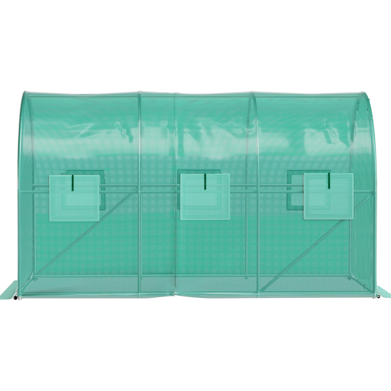 Invernadero de túnel portátil VEVOR de 3,6 x 2,1 x 2,1 m, con aros de acero galvanizado, vigas superiores, postes diagonales, puerta con cremallera y 6 ventanas enrollables, color verde.