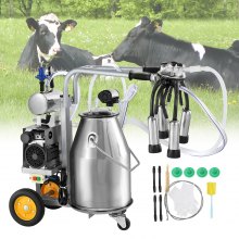 VEVOR Ordeñadora eléctrica para vacas, cubeta de acero inoxidable 304 de 6,6 gal / 25 L, ordeñadora de vacío de pulsación automática, ordeñadora portátil con vasos y tubos de silicona de grado alimenticio, presión ajustable