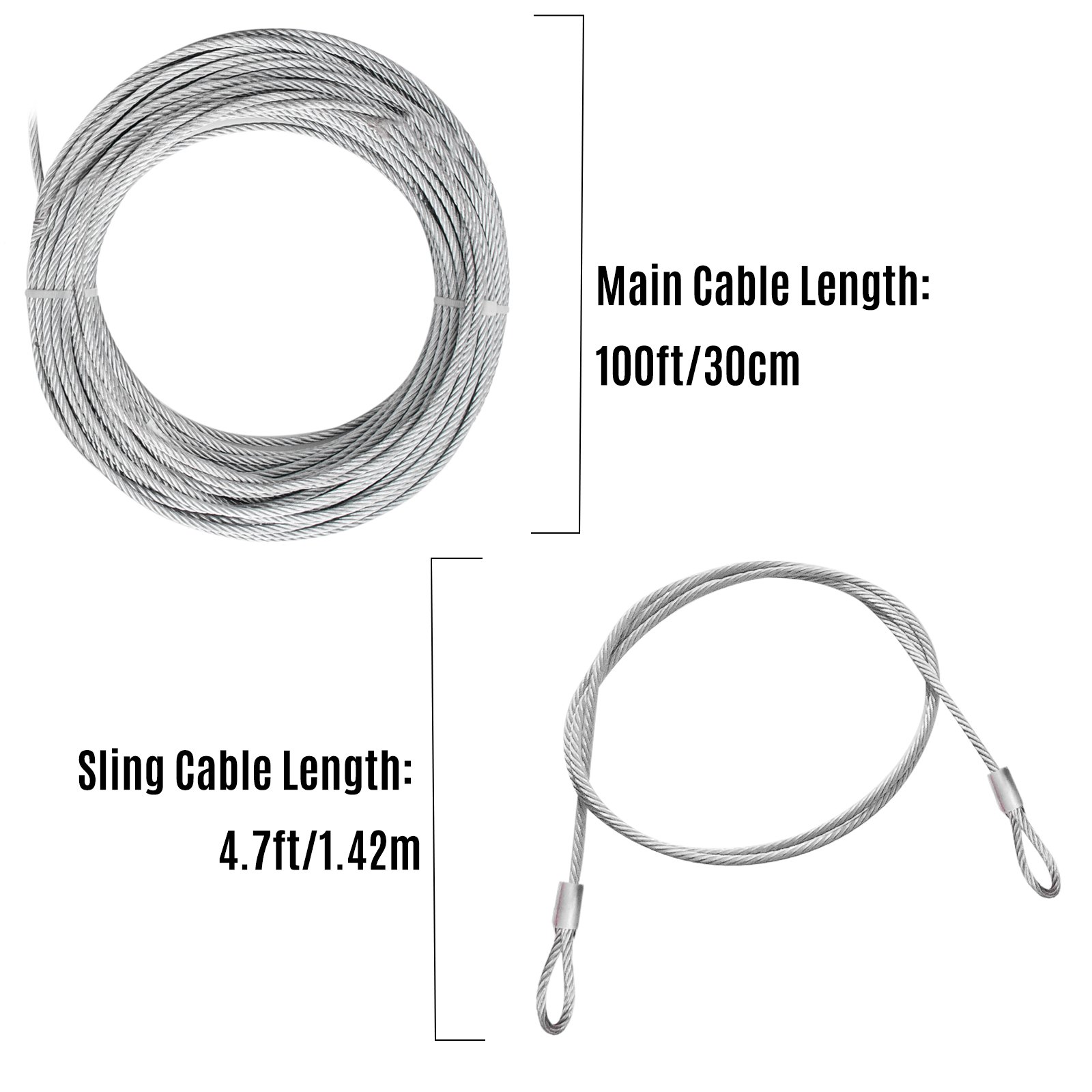Cable principal del kit de tirolina VEVOR, 100 pies/30 m; cable de eslinga, 4,7 pies/1,42 m.