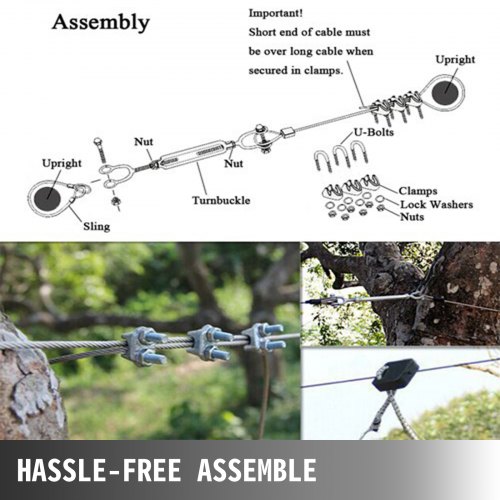 VEVOR Kit de Tirolesa Sentado Cable Principal de 24m Acero Juguete al Aire Libre