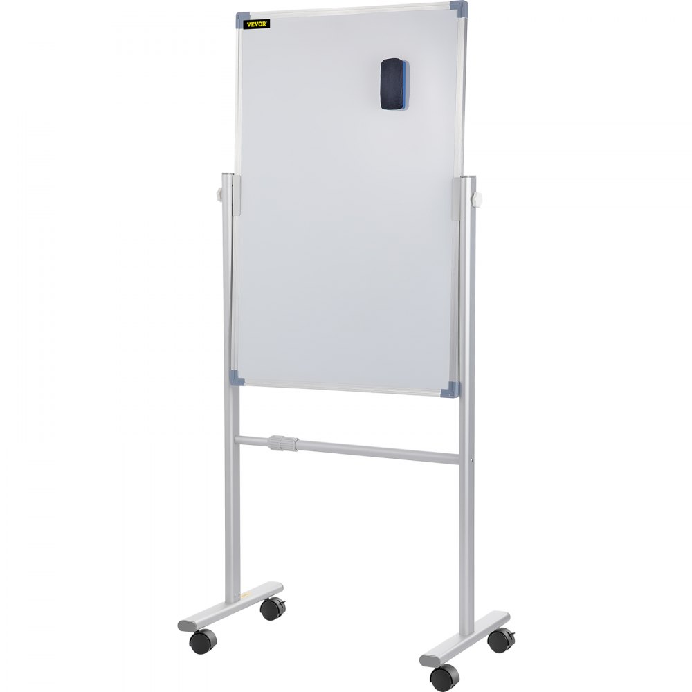 Pizarra magnética móvil VEVOR, 91 x 61 cm, doble cara, reversible, con ruedas de borrado en seco, altura ajustable, marco de aluminio y ruedas giratorias bloqueables, para oficina, escuela y hogar.