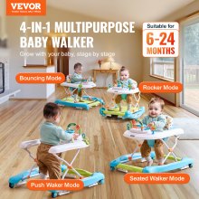 Andador para bebé 4 en 1 VEVOR, centro de actividades plegable para bebés con ruedas, altura ajustable en 3 posiciones, bandeja para música y juguetes, asiento de aprendizaje, andador para caminar detrás, balancín, andador para niños pequeños de 6 a 24 meses