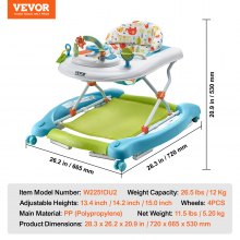 Andador para bebé 4 en 1 VEVOR, centro de actividades plegable para bebés con ruedas, altura ajustable en 3 posiciones, bandeja para música y juguetes, asiento de aprendizaje, andador para caminar detrás, balancín, andador para niños pequeños de 6 a 24 meses