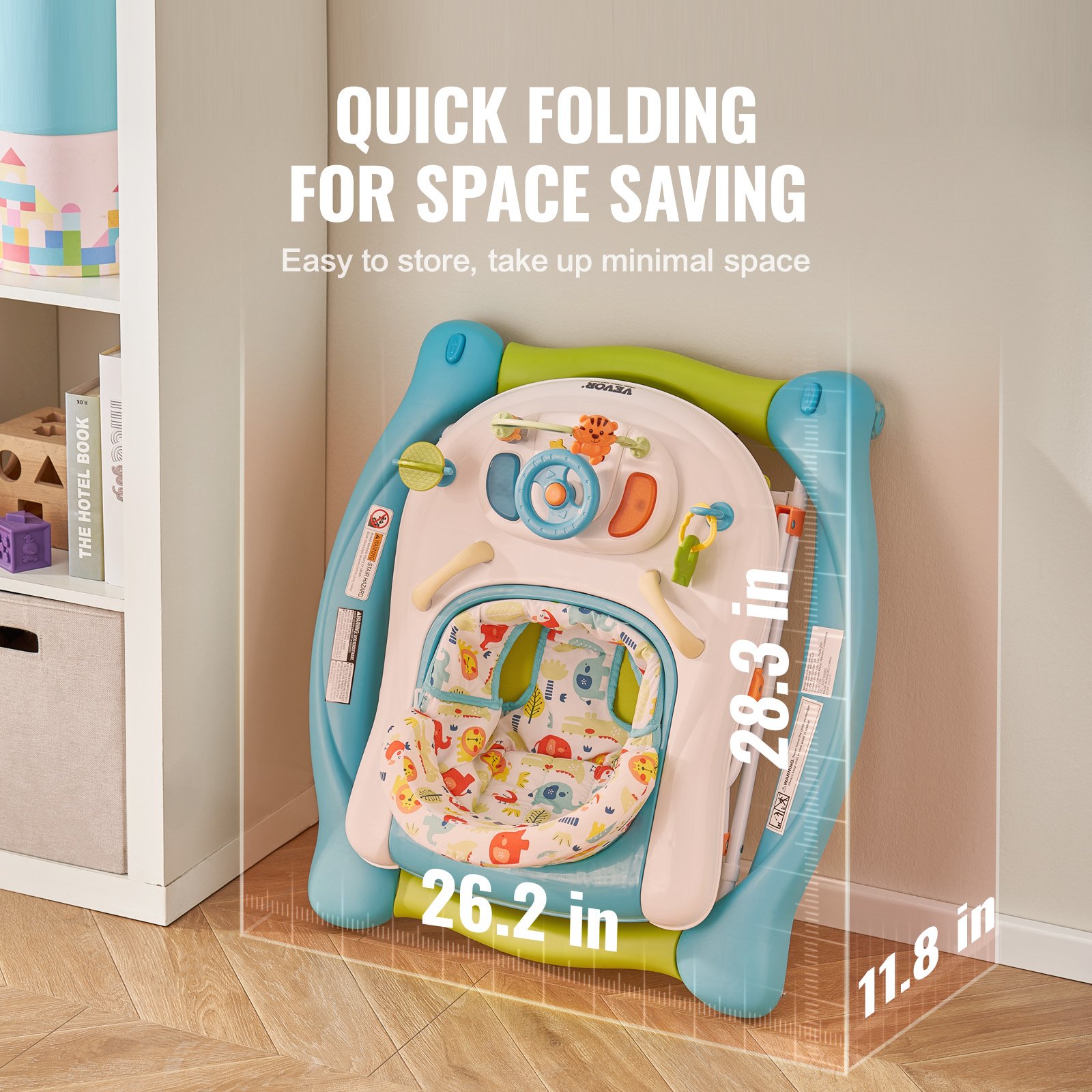 Andador para bebé 4 en 1 VEVOR, centro de actividades plegable con ruedas, altura ajustable en 3 posiciones, bandeja para música y juguetes, asiento para aprender | Andador con pedal | Balancín | Andador para niños de 6 a 24 meses