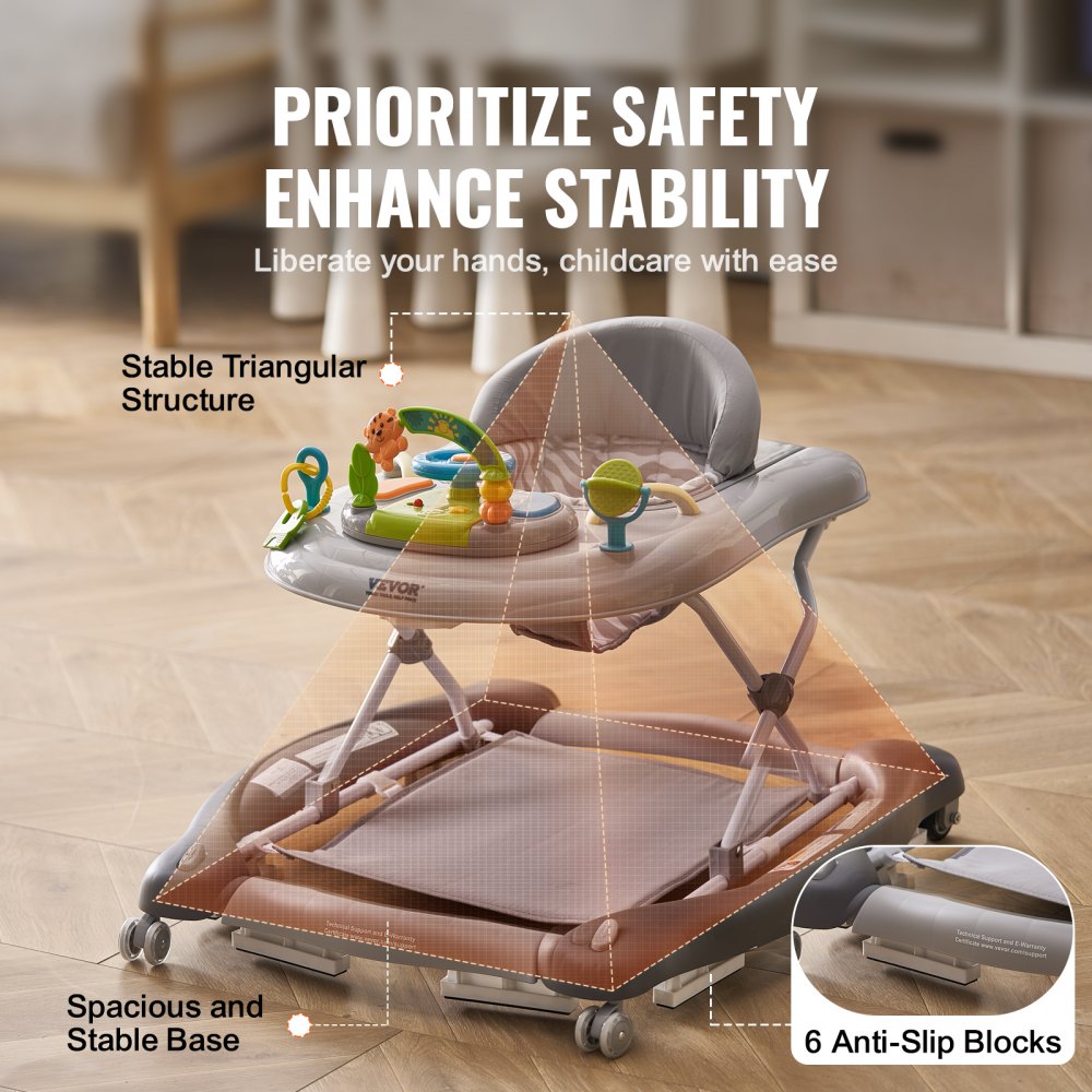 Andador para bebé 4 en 1 VEVOR, centro de actividades plegable con ruedas, altura ajustable en 3 posiciones, bandeja para música y juguetes, asiento de aprendizaje | Andador con pedal | Balancín | Andador para niños de 6 a 24 meses