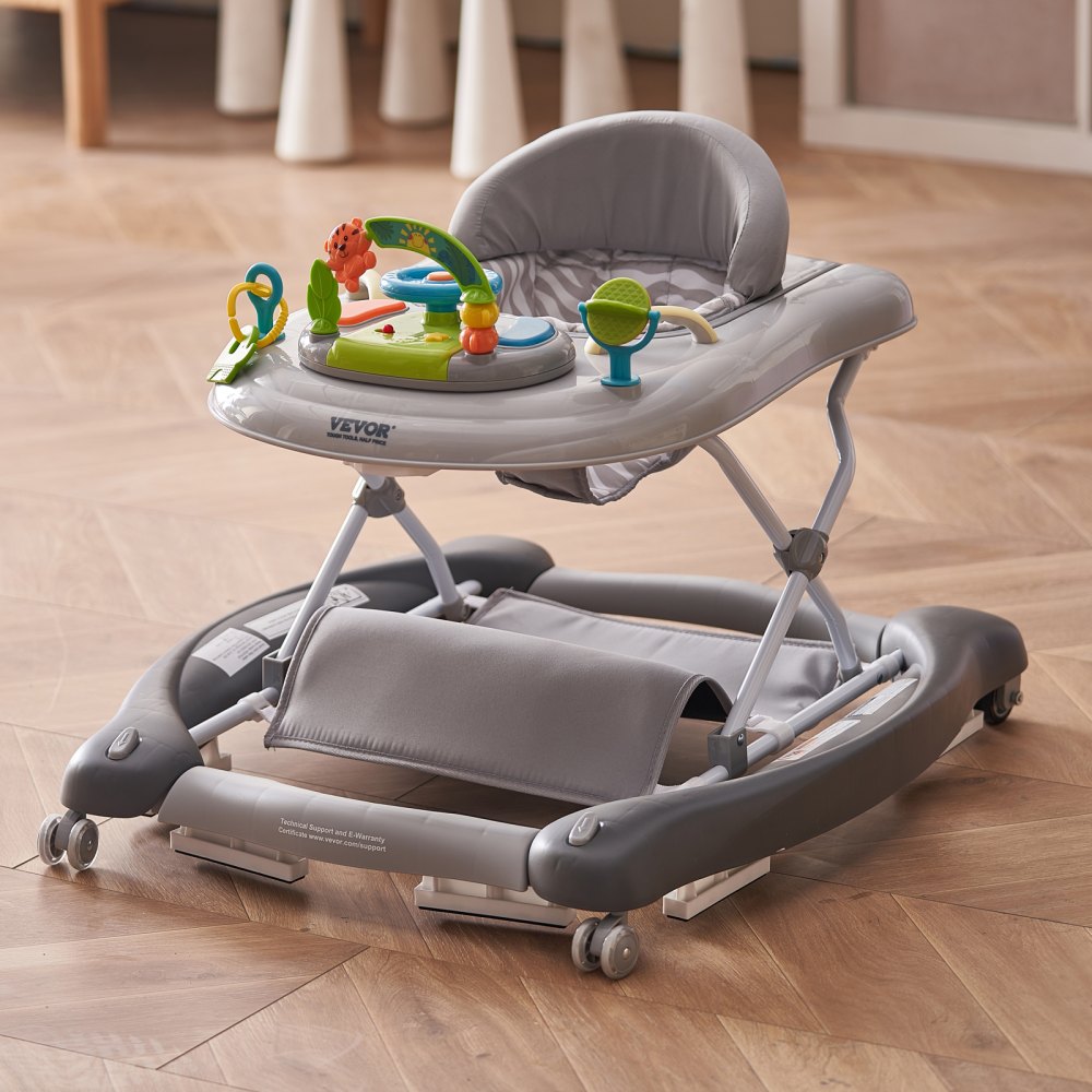 Andador para bebé 4 en 1 VEVOR, centro de actividades plegable con ruedas, altura ajustable en 3 posiciones, bandeja para música y juguetes, asiento de aprendizaje | Andador con pedal | Balancín | Andador para niños de 6 a 24 meses