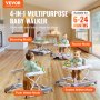 VEVOR Andador para bebés 4 en 1, centro de actividades plegable para bebés con ruedas, 3 alturas ajustables, bandeja para música y juguetes, asiento de aprendizaje | Caminar detrás | Rockero | Andador para niños pequeños con hamaca para niñas y niños de 6 a 24 meses