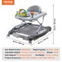 Andador para bebé 4 en 1 VEVOR, centro de actividades plegable con ruedas, altura ajustable en 3 posiciones, bandeja para música y juguetes, asiento de aprendizaje | Andador con pedal | Balancín | Andador para niños de 6 a 24 meses