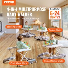 VEVOR Andador para bebés 4 en 1, centro de actividades plegable para bebés con ruedas, 3 alturas ajustables, bandeja para música y juguetes, asiento de aprendizaje | Caminar detrás | Rockero | Andador para niños pequeños con hamaca para niñas y niños de 6 a 24 meses