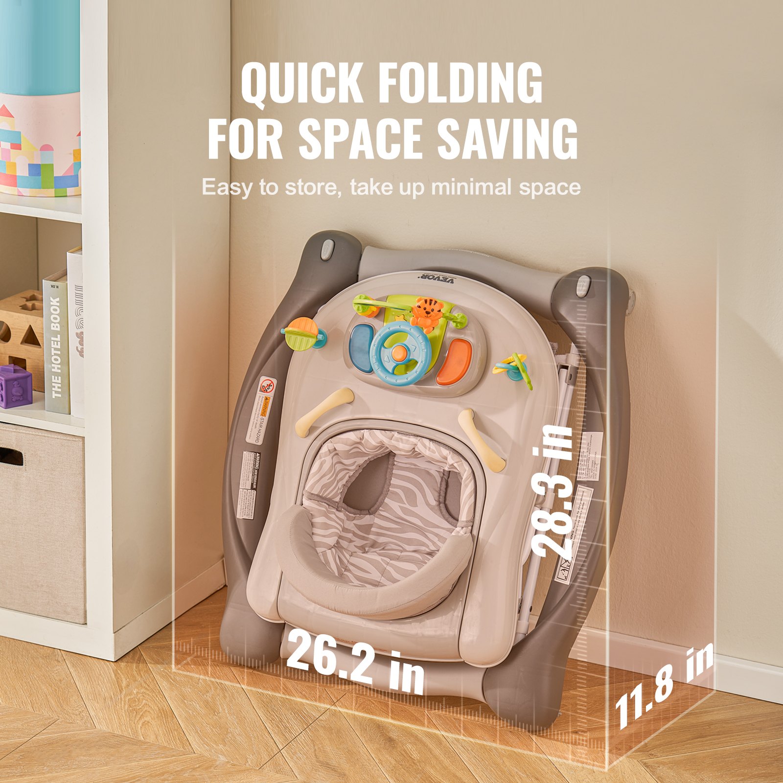 Andador para bebé 4 en 1 VEVOR, centro de actividades plegable con ruedas, altura ajustable en 3 posiciones, bandeja para música y juguetes, asiento de aprendizaje | Andador con pedal | Balancín | Andador para niños de 6 a 24 meses