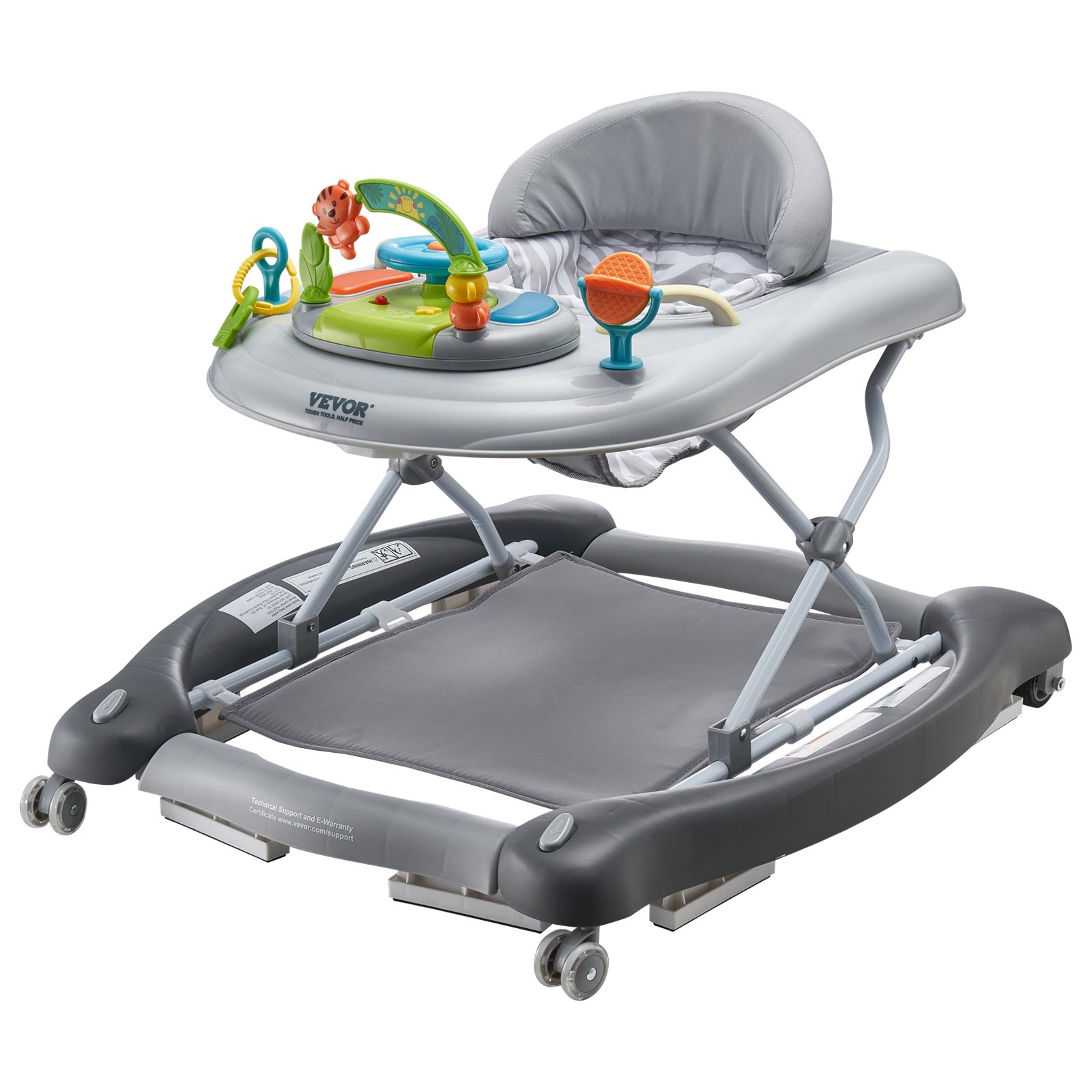 Andador para bebé 4 en 1 VEVOR, centro de actividades plegable con ruedas, altura ajustable en 3 posiciones, bandeja para música y juguetes, asiento de aprendizaje | Andador con pedal | Balancín | Andador para niños de 6 a 24 meses
