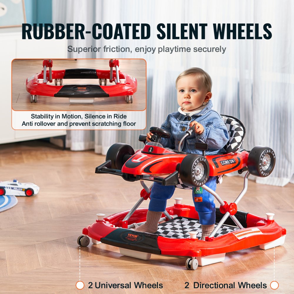 Andador para bebés VEVOR 4 en 1, centro de actividades plegable con ruedas, altura ajustable, luz, volante, coche de juguete | Asiento de aprendizaje | Andador para caminar | Andador mecedor para niños y niñas de 6 a 24 meses