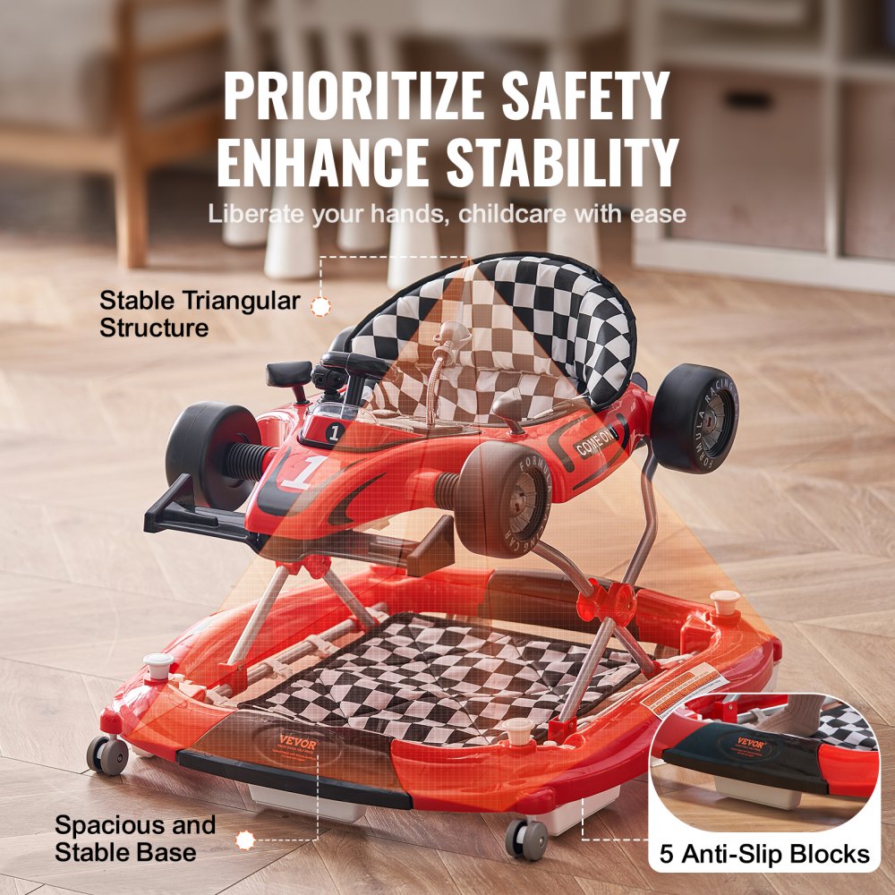 Andador para bebés VEVOR 4 en 1, centro de actividades plegable con ruedas, altura ajustable, luz, volante, coche de juguete | Asiento de aprendizaje | Andador para caminar | Andador mecedor para niños y niñas de 6 a 24 meses