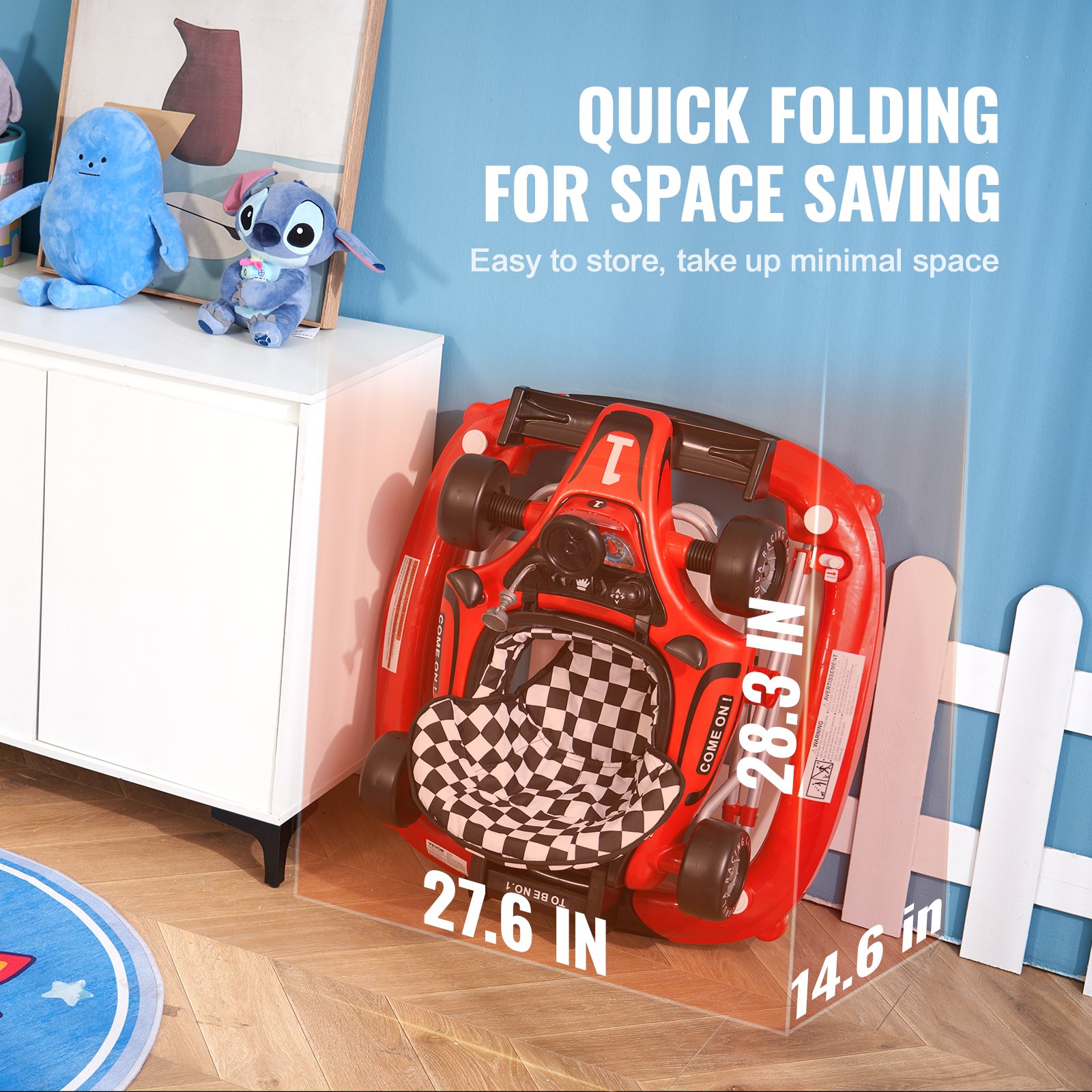 Andador para bebés VEVOR 4 en 1, centro de actividades plegable con ruedas, altura ajustable, luz, volante, coche de juguete | Asiento de aprendizaje | Andador para caminar | Andador mecedor para niños y niñas de 6 a 24 meses