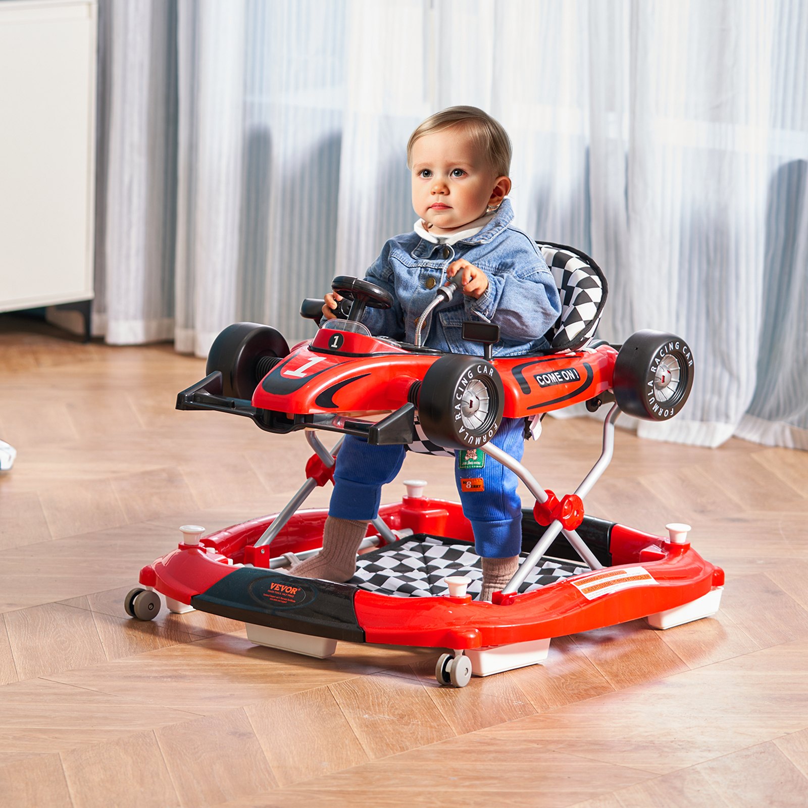 Andador para bebés VEVOR 4 en 1, centro de actividades plegable con ruedas, altura ajustable, luz, volante, coche de juguete | Asiento de aprendizaje | Andador para caminar | Andador mecedor para niños y niñas de 6 a 24 meses