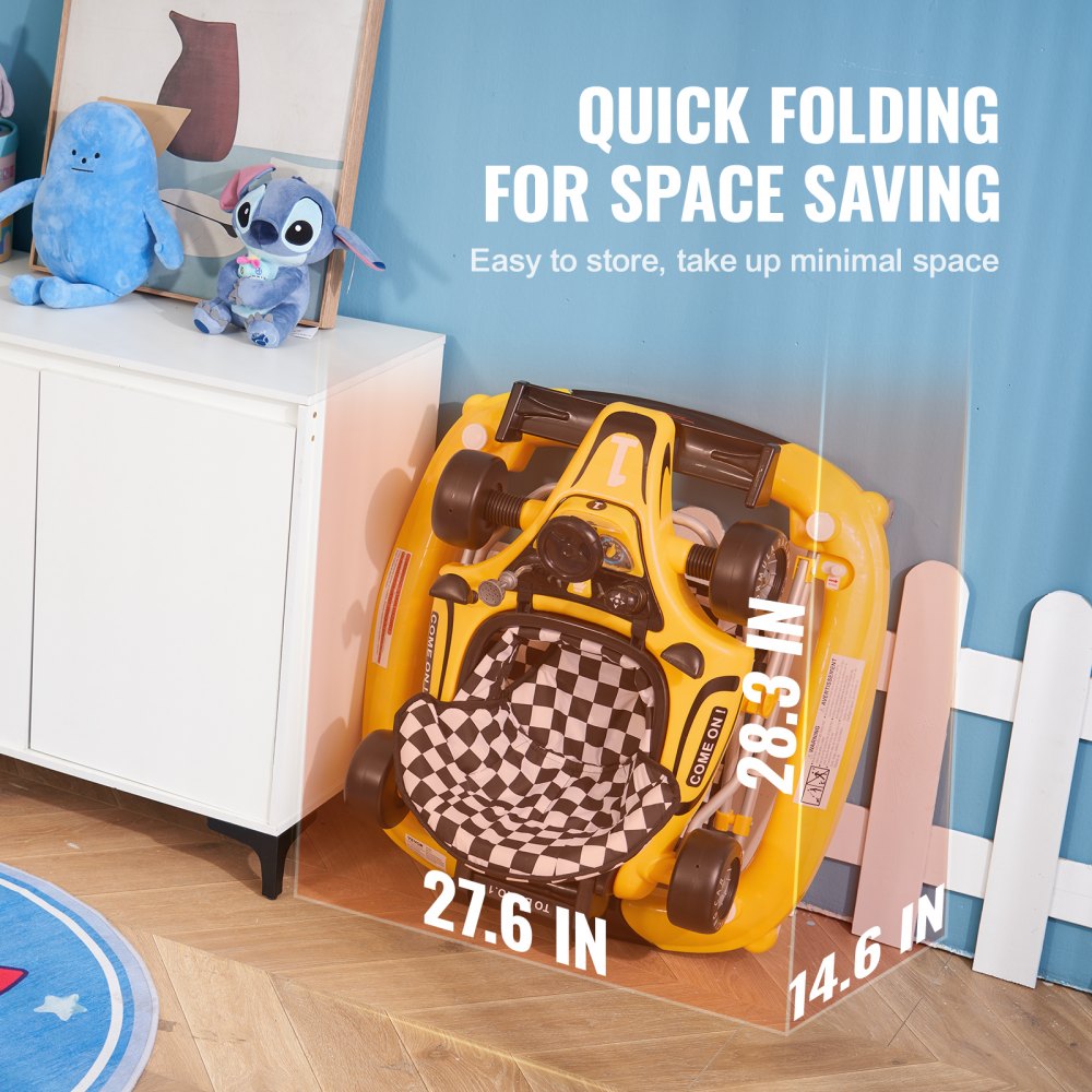 Andador para bebé 4 en 1 VEVOR, centro de actividades plegable con ruedas, altura ajustable, luz, volante, coche de juguete | Aprendizaje sentado | Andador de empuje | Andador mecedor para niños de 6 a 24 meses