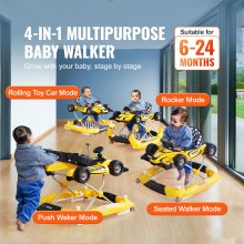 Andador para bebé 4 en 1 VEVOR, centro de actividades plegable para bebés con ruedas, altura ajustable, luz, volante, coche de juguete | Andador para aprender sentado | Andador para caminar detrás | Andador mecedor para niños de 6 a 24 meses