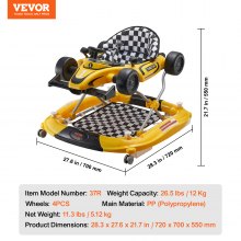Andador para bebé 4 en 1 VEVOR, centro de actividades plegable para bebés con ruedas, altura ajustable, luz, volante, coche de juguete | Andador para aprender sentado | Andador para caminar detrás | Andador mecedor para niños de 6 a 24 meses