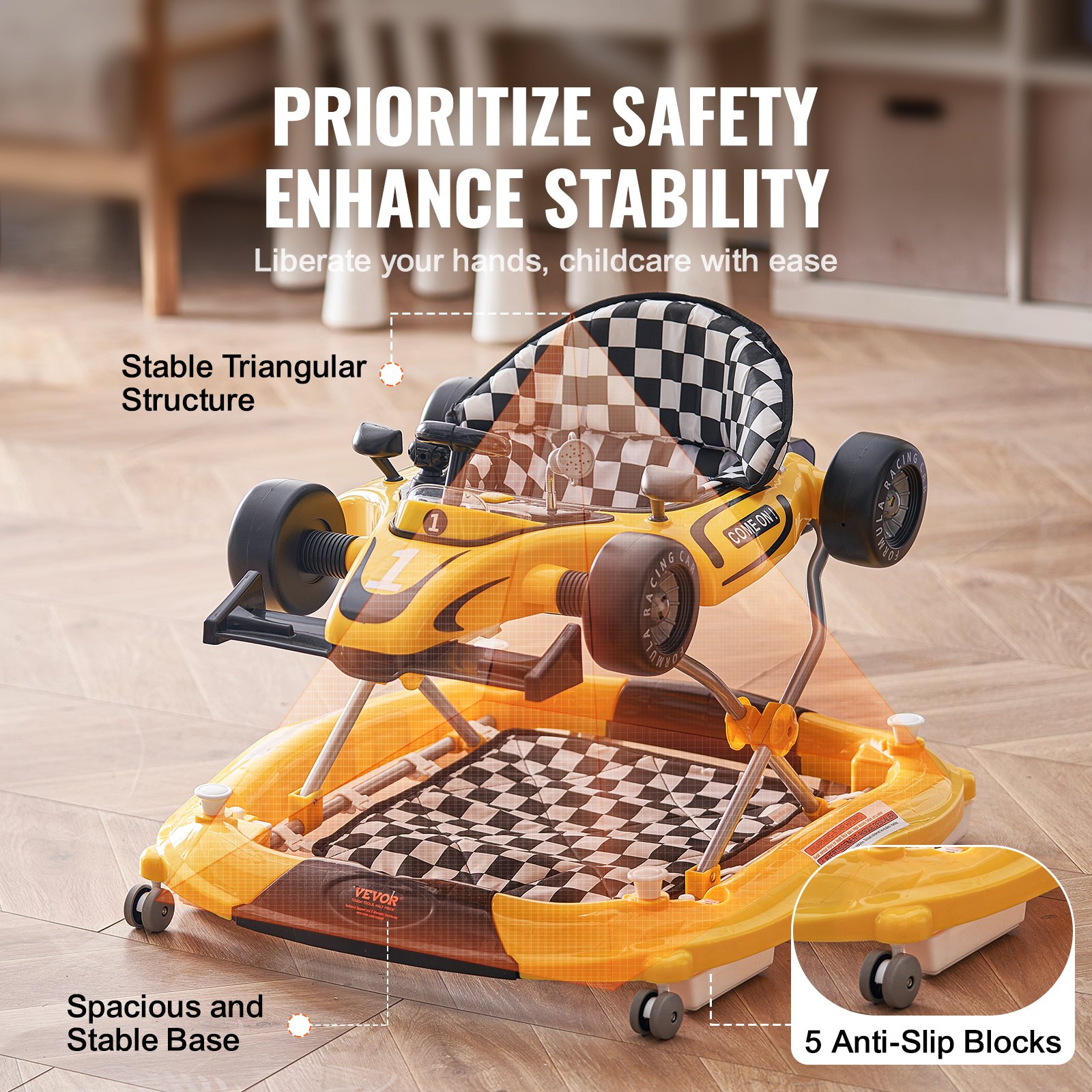 Andador para bebé 4 en 1 VEVOR, centro de actividades plegable con ruedas, altura ajustable, luz, volante, coche de juguete | Aprendizaje sentado | Andador de empuje | Andador mecedor para niños de 6 a 24 meses