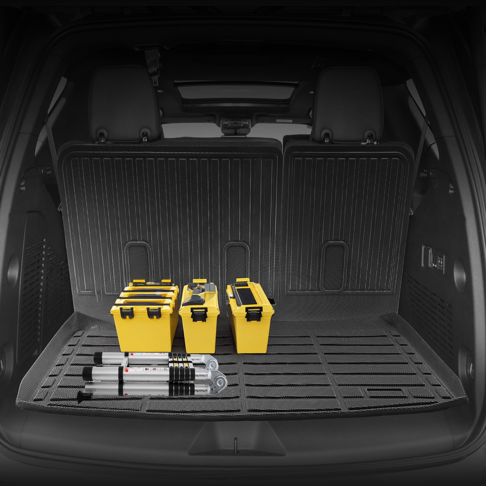Alfombrillas de carga VEVOR compatibles con Chevrolet Tahoe y GMC Yukon 2021-2024, juego de revestimiento de carga de TPE personalizado para SUV, protector de maletero y asiento trasero de repuesto, alfombrilla para maletero y respaldo.