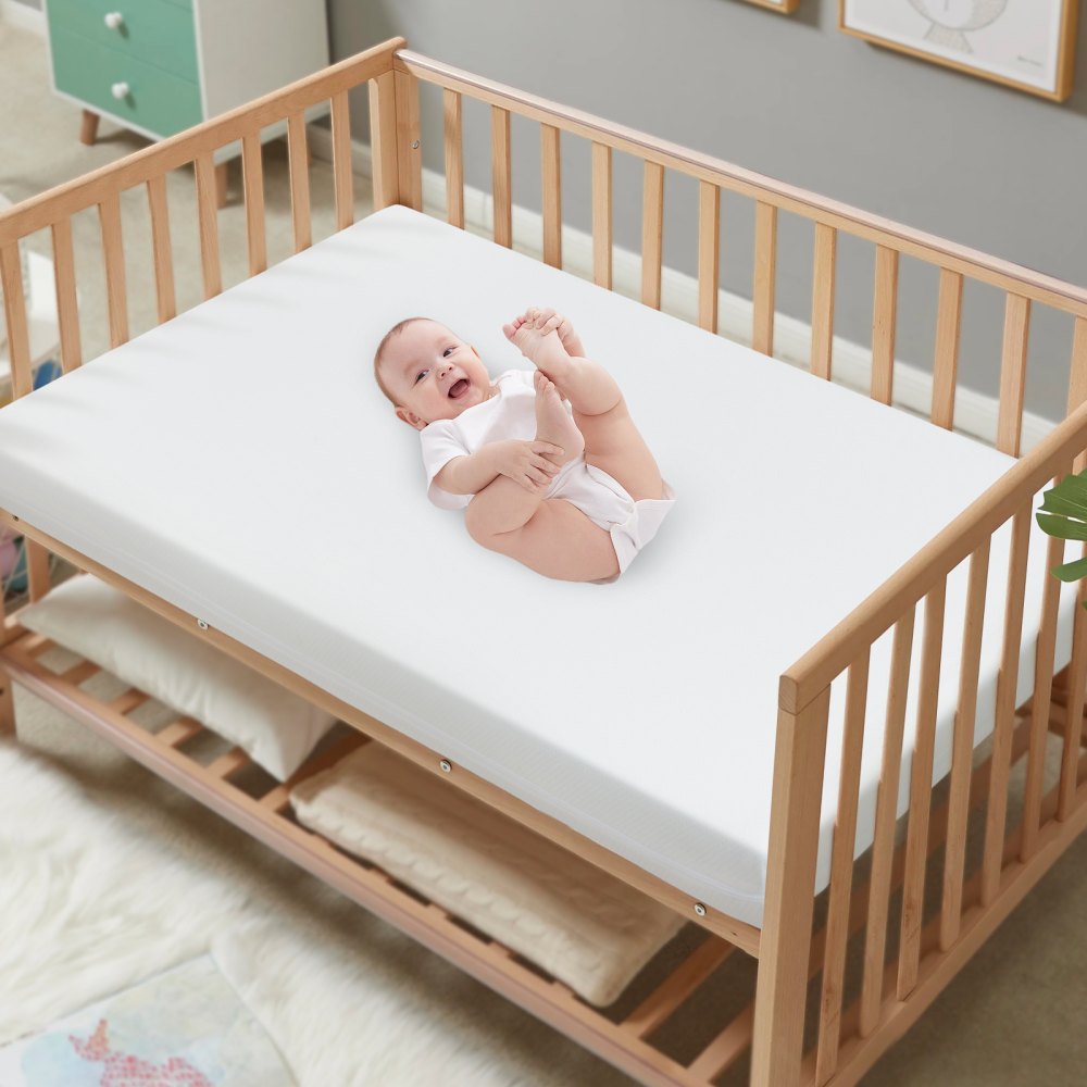 VEVOR Colchón para cuna, colchón transpirable de dos caras de espuma viscoelástica, colchón para bebé para bebés y niños pequeños con 2 fundas impermeables para reemplazo, extraíble y lavable, 24 x 38 x 3,1 pulgadas
