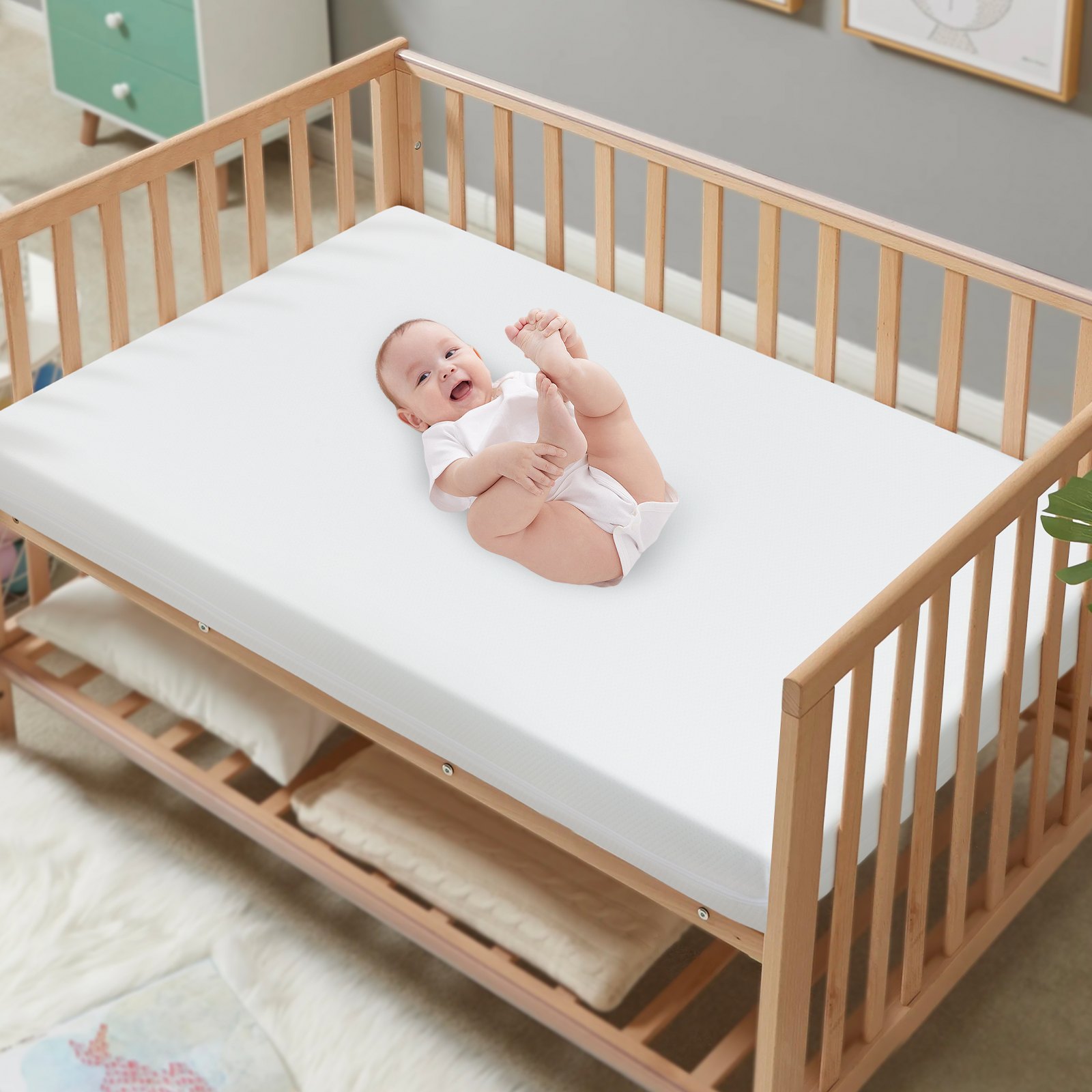 VEVOR Colchón para cuna, colchón transpirable de dos caras de espuma viscoelástica, colchón para bebé para bebés y niños pequeños con 2 fundas impermeables para reemplazo, extraíble y lavable, 24 x 38 x 3,1 pulgadas