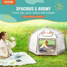 VEVOR Parque para bebés con dosel, parque portátil para interiores y exteriores para bebés y niños pequeños, liviano y plegable, patio de juegos emergente para niños pequeños con 3 sombrillas y bolsa de viaje para Park Beach Home, 59.8 "x 59.8