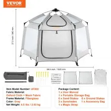 VEVOR Parque para bebés con dosel, parque portátil para interiores y exteriores para bebés y niños pequeños, liviano y plegable, patio de juegos emergente para niños pequeños con 3 sombrillas y bolsa de viaje para Park Beach Home, 59.8 "x 59.8