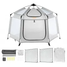 VEVOR Parque para bebés con dosel, parque portátil para interiores y exteriores para bebés y niños pequeños, liviano y plegable, patio de juegos emergente para niños pequeños con 3 sombrillas y bolsa de viaje para Park Beach Home, 59.8 "x 59.8