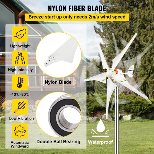 Generador de turbina eólica VEVOR, kit de turbina eólica de 12 V/CA, generador de energía eólica de 400 W con controlador MPPT, 5 cuchillas, ajuste automático de la dirección del viento, adecuado para terraza, marina, casa rodante, chalet, barco