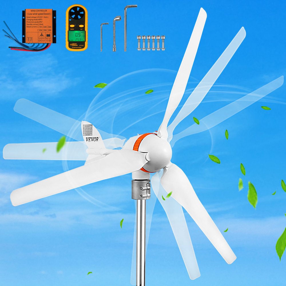 Generador de turbina eólica VEVOR, kit de turbina eólica de 12 V/CA, generador de energía eólica de 400 W con controlador MPPT, 3 cuchillas, ajuste automático, dirección del viento, adecuado para terraza, marina, casa rodante, chalet, barco