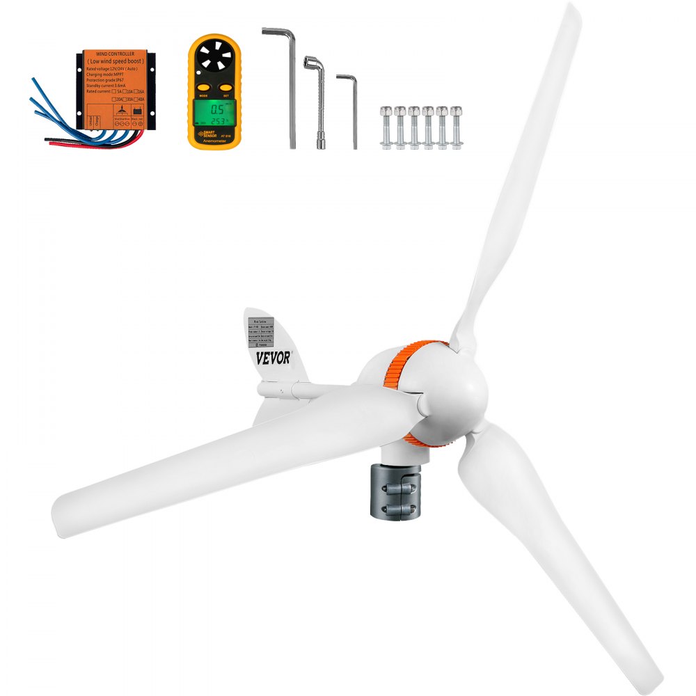 Generador de turbina eólica VEVOR, kit de turbina eólica de 12 V/CA, generador de energía eólica de 400 W con controlador MPPT, 3 cuchillas, ajuste automático, dirección del viento, adecuado para terraza, marina, casa rodante, chalet, barco