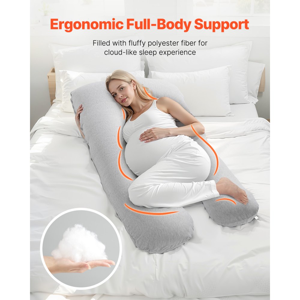 Almohada de embarazo VEVOR, almohada de maternidad de cuerpo entero en forma de U para embarazadas, almohadas de apoyo suaves y transpirables con funda extraíble y lavable, perfecta para aliviar la espalda, el abdomen, la cadera y las piernas.