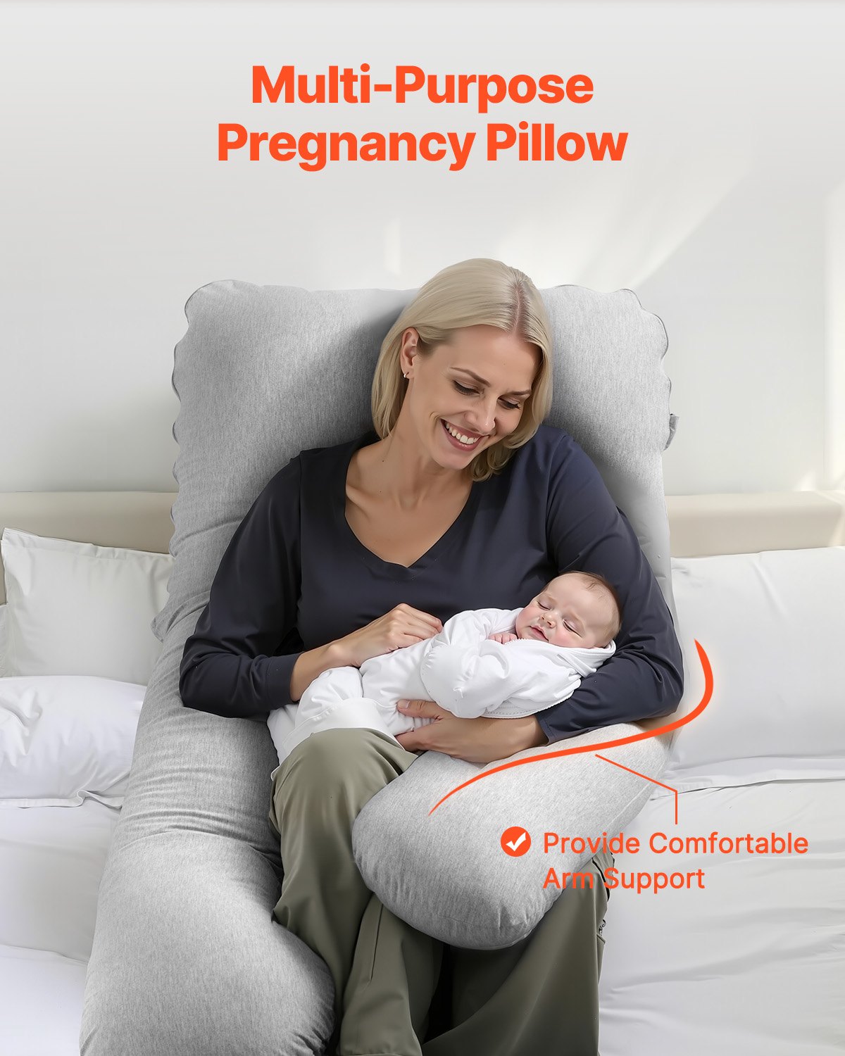 Almohada de embarazo en forma de U Almohada de maternidad de cuerpo completo Ultra suave y transpirable
