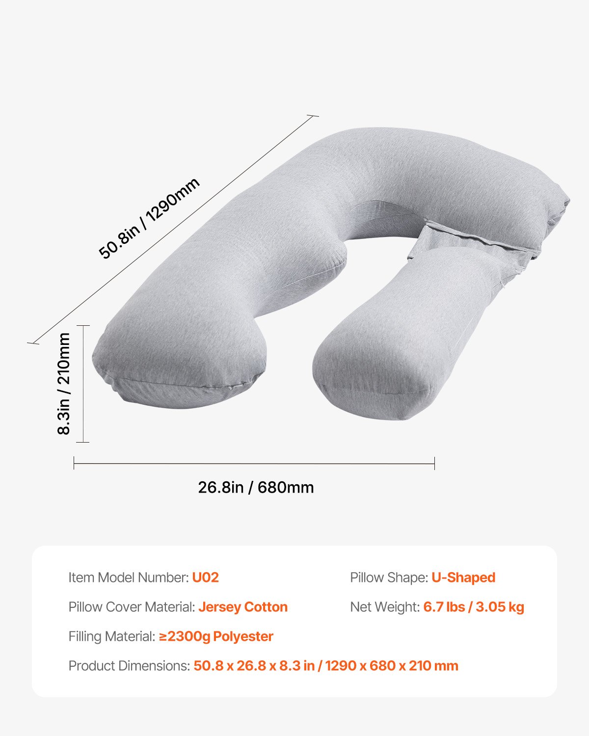 Almohada de embarazo en forma de U Almohada de maternidad de cuerpo completo Ultra suave y transpirable
