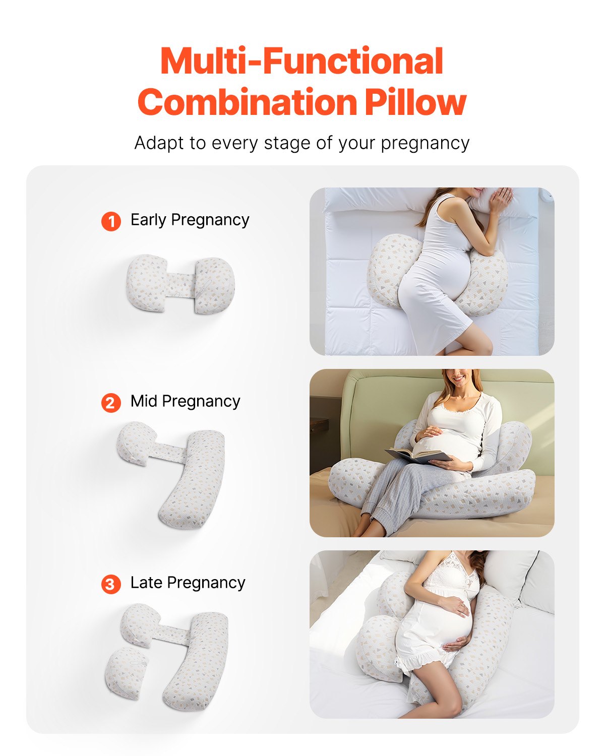 Almohadas de embarazo VEVOR para dormir, almohada de maternidad ajustable para embarazadas, almohada corporal suave con funda extraíble y lavable para soporte de espalda, abdomen y cadera, ligera y portátil.