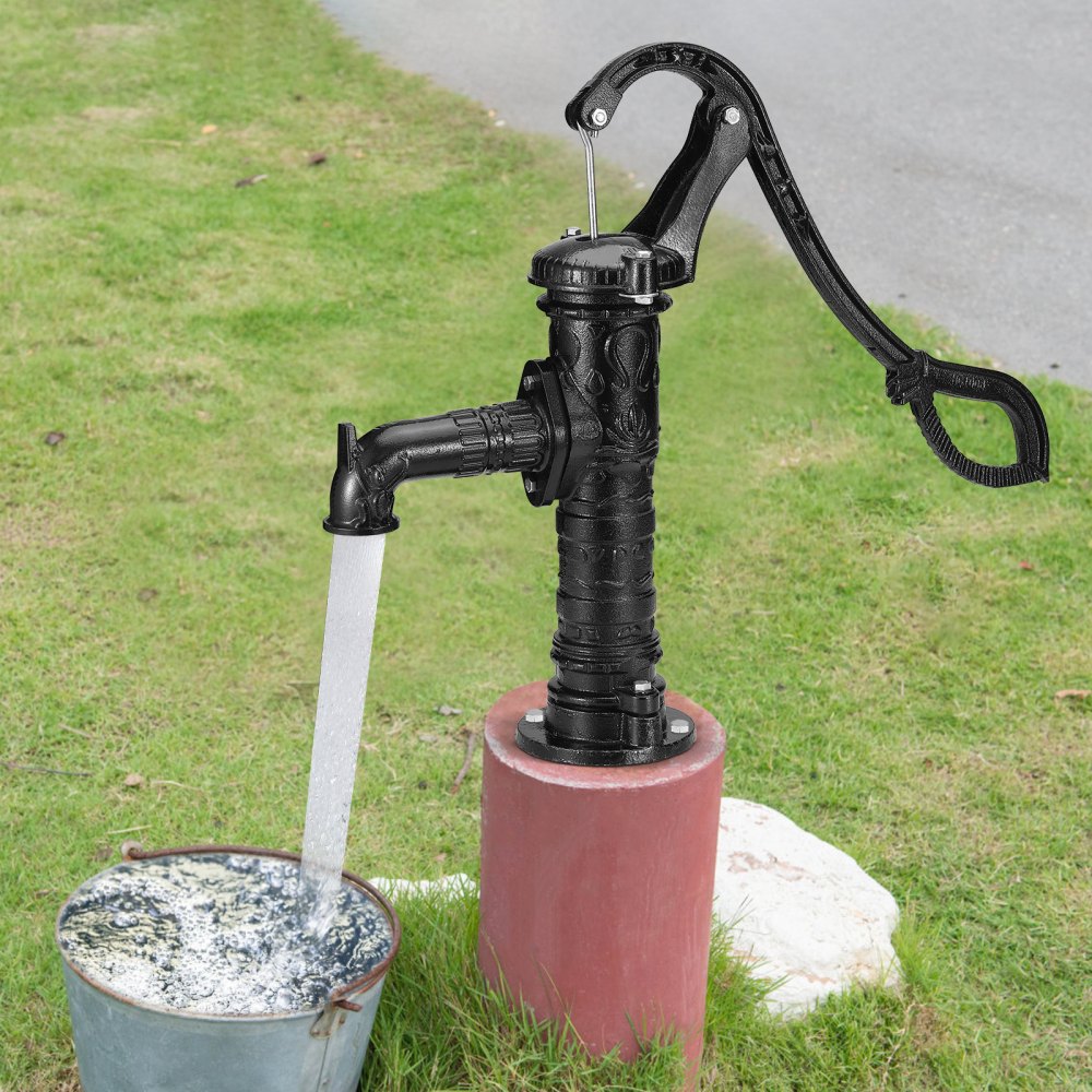 VEVOR Bomba de Mano de Hierro Fundido 40 x 15 x 68 cm Bomba de Agua Manual Antigua, Profundidad Máxima de Bomba de 6 m, Bomba Manual Decorativa para Jardín al Aire Libre con Mango Ergonómico, Negro