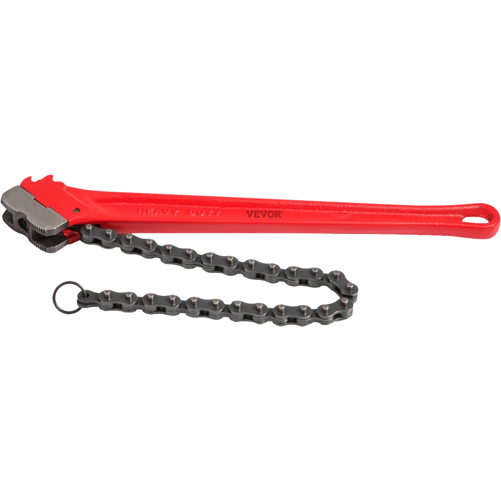 Llave de cadena roja VEVOR con cadena de metal robusta y texto resistente en el mango.