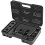 Kit de crimpado de mangueras de aire acondicionado VEVOR en un estuche de transporte negro con matrices intercambiables.