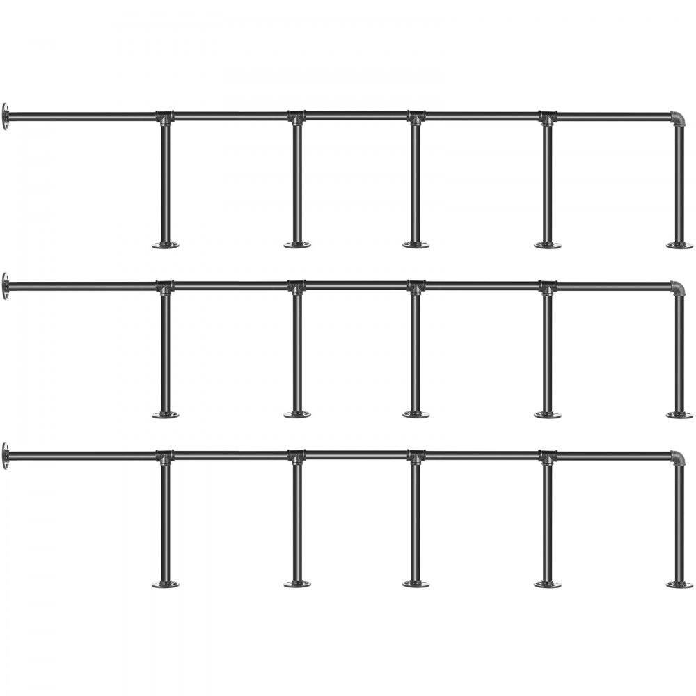 VEVOR Estantes industriales para tuberías de 5 niveles para montaje en pared, estantes para tuberías de hierro, 3 uds. Estantería para tuberías, estantería para tuberías de bricolaje negra vintage, cada una con capacidad para 44 libras, estantería de cocina abierta para dormitorio y sala de estar con accesorios