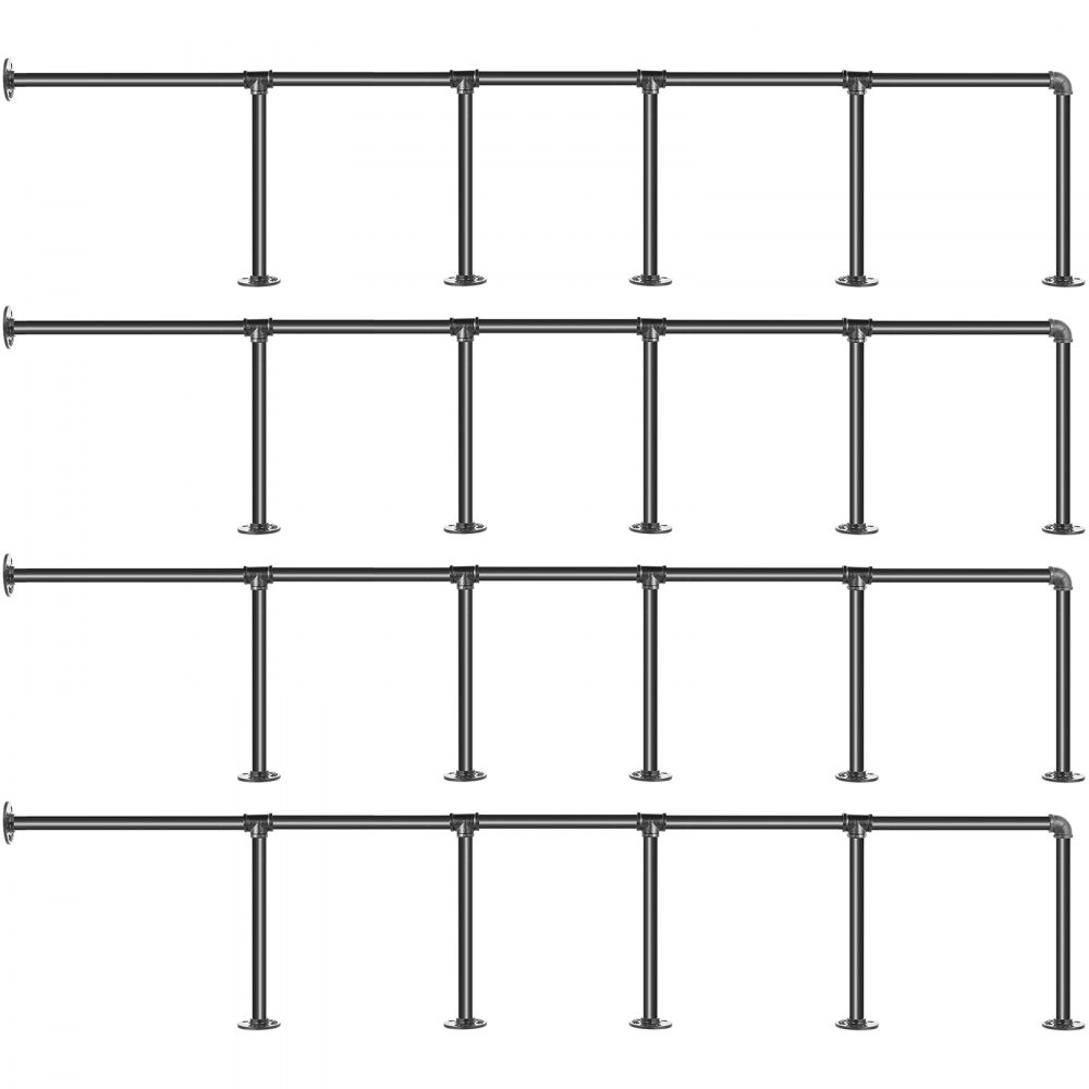 VEVOR Estantes industriales para tuberías de 5 niveles para montar en la pared, estantes para tuberías de hierro, 4 piezas, estanterías para tuberías, estanterías para tuberías de bricolaje negras vintage, cada una con capacidad para 44 libras, estanterías de cocina abiertas para dormitorio y sala de estar con accesorios