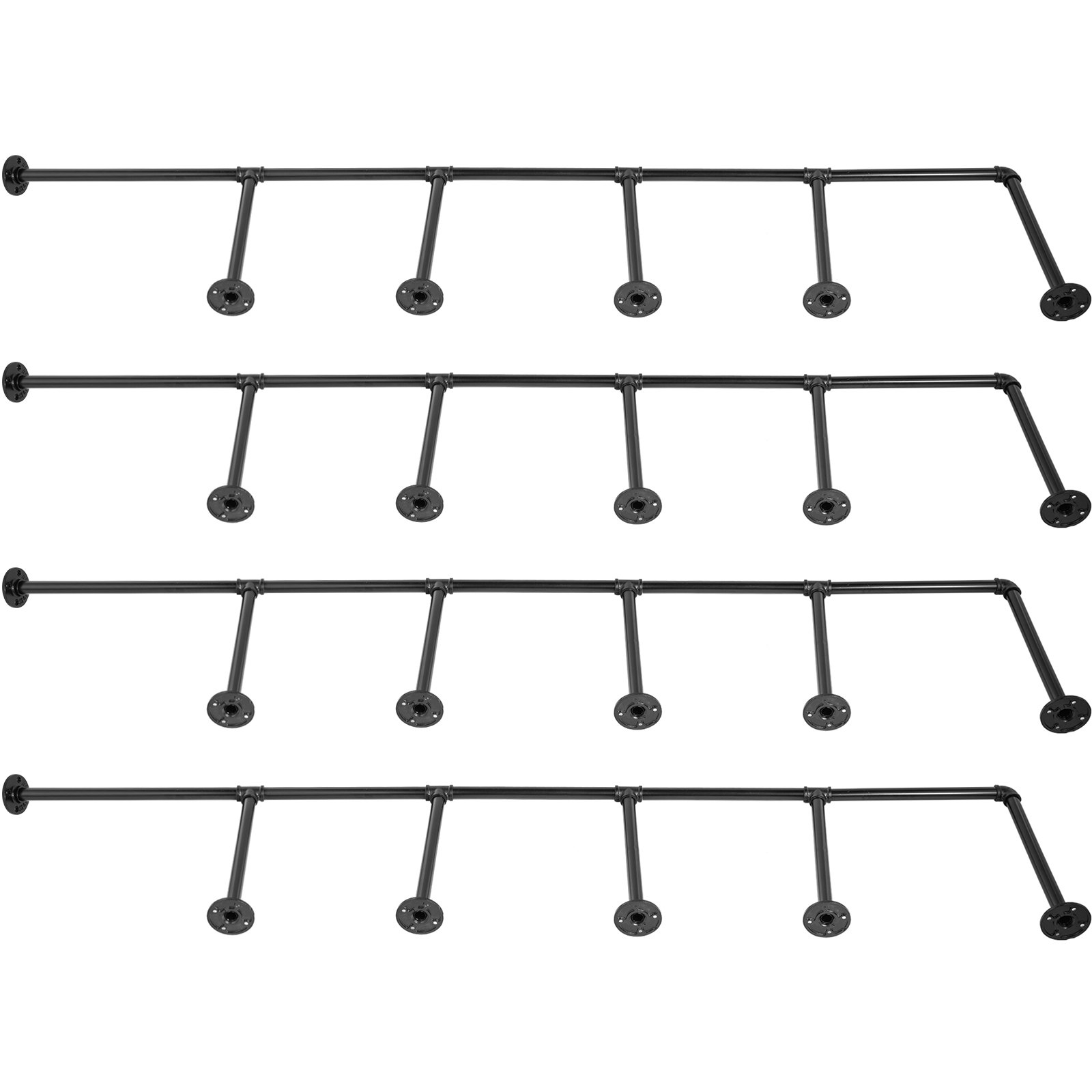 VEVOR Estantes industriales para tuberías de 5 niveles para montar en la pared, estantes para tuberías de hierro, 4 piezas, estanterías para tuberías, estanterías para tuberías de bricolaje negras vintage, cada una con capacidad para 44 libras, estanterías de cocina abiertas para dormitorio y sala de estar con accesorios
