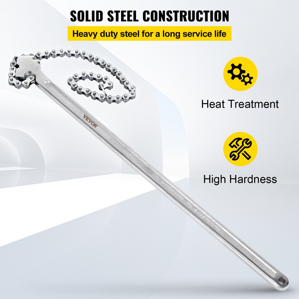 Llave de cadena VEVOR de 24 pulgadas, llave para tubos de cadena de acero al carbono, resistente, con capacidad de 6,7 pulgadas de diámetro, llave para filtro de correa de cadena