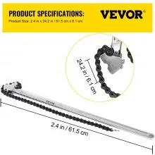 Llave de cadena VEVOR de 24 pulgadas, llave de tubo de cadena de acero al carbono, resistente, capacidad de 6,7 pulgadas de diámetro, llave de filtro de correa de cadena